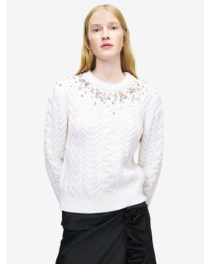 McQueen Crystal Embroidery Cable Knit Jumper - White