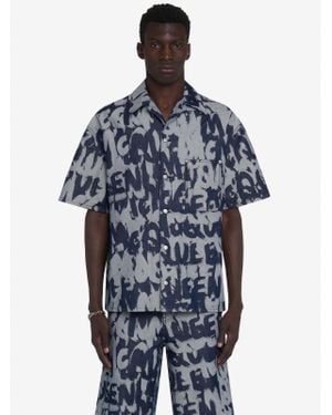 McQueen Denim All-Over Print Short-Sleeve Shirt - Blue
