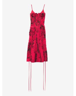 McQueen Floral Jacquard Corset Dress - Red