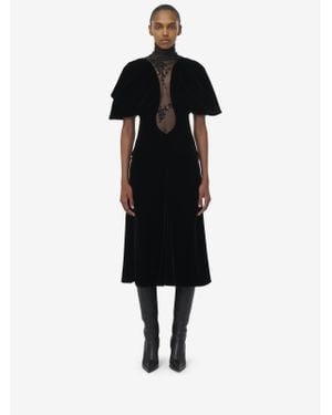 McQueen Lace Detail Velvet Dress - Black