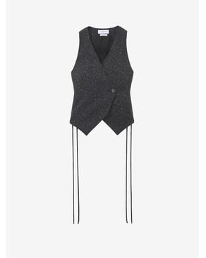 McQueen Flecked Pinstripe Corset Laced Waistcoat - Black
