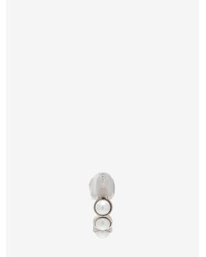 McQueen Skull & Pearl Earring - White
