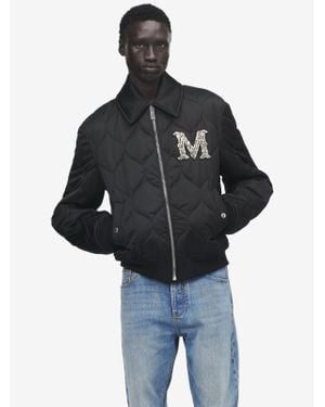 McQueen Crystal Logo Quilted Jacket - Blue