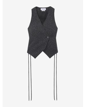 McQueen Flecked Pinstripe Corset Laced Waistcoat - Black