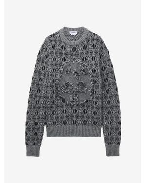 McQueen Distressed Skull Fair Isle Jumper - Grey