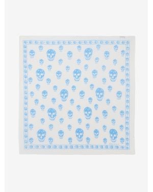 McQueen Pleated Skull Scarf - Blue