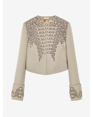 McQueen Beaded Frogging Cropped Jacket - White