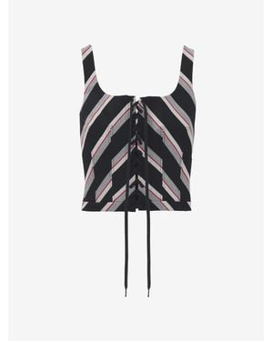 McQueen Chevron Stripe Corset Top - Black