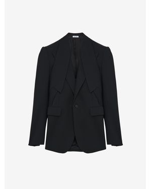 McQueen Wool Lapel-Detail Blazer - Black