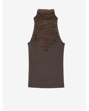 McQueen Knit Feathers Top - Brown