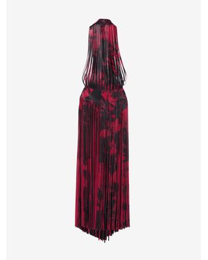 McQueen Leather Floral Fringe Dress - Purple