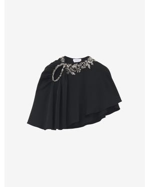 McQueen Floral Embroidery Asymmetric Cape - Black