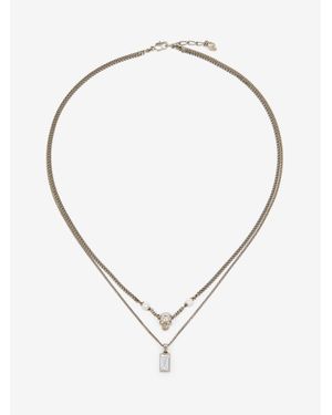 McQueen Skull & Pearl Layered Chain Necklace - Natural