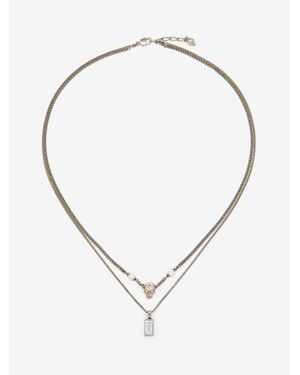 McQueen Skull & Pearl Layered Chain Necklace - Natural