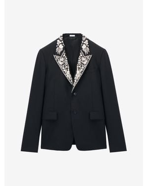 McQueen Floral Embroidery Double-Breasted Jacket - Black