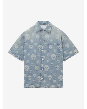McQueen Skull Jacquard Denim Shirt - Blue