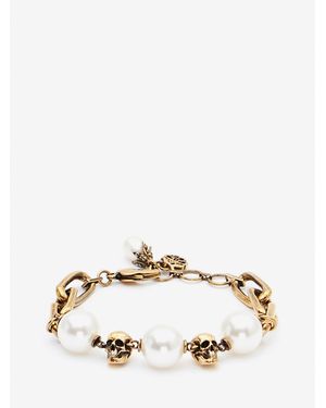 McQueen Pearl-Like Skull Chain Bracelet - Natural