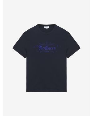 McQueen Script Print T-Shirt - Blue
