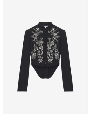 McQueen Floral Embroidery Cropped Jacket - Black