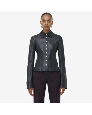 McQueen レザー シャツ - ブラック