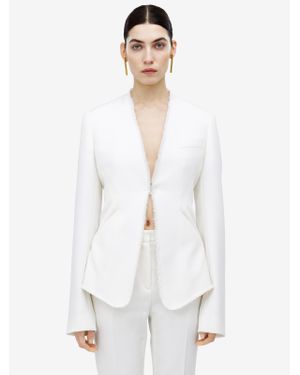 McQueen Frayed Wool Gabardine Blazer - White