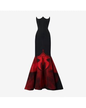 McQueen Black Ghost Orchid Evening Dress - Red