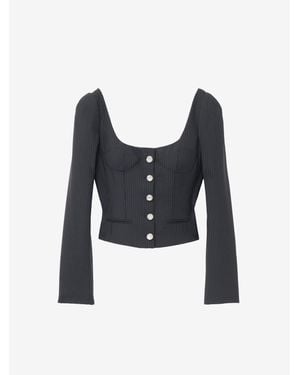 McQueen Pinstriped Fitted Jacket - Blue