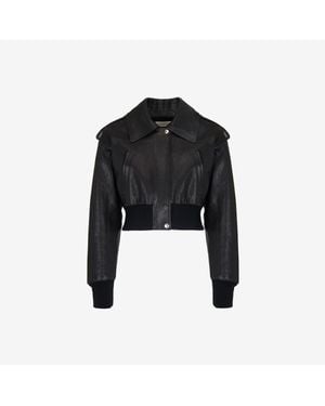 Alexander McQueen Cropped Aviator Bomber Jacket - Black