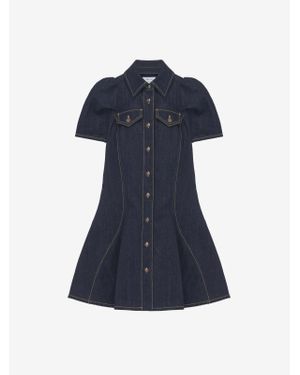 McQueen Pinched Shoulder Denim Mini Dress - Blue