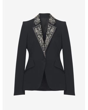 McQueen Embroidered Lapel Single-Breasted Jacket - Black