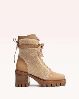 Alexandre Birman Shearling Clarita Combat Bootie 65 Beige - Natural