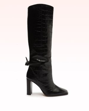 Alexandre Birman Square Clarita Crocodile-Embossed Leather Boot - Black