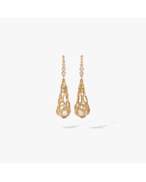 Annoushka Lattice 18ct Yellow Gold Pearl & Diamond Net Earrings - Metallic