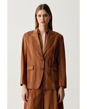 Benetton Giacca Monopetto Da Donna Con Lino - Marrone
