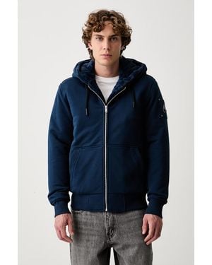 Moose Knuckles Felpa Con Cerniera E Cappuccio Con Cotone - Blu