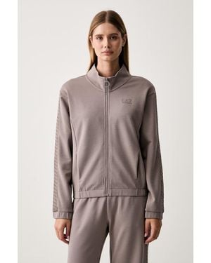 EA7 Felpa Con Cerniera E Cappuccio Da Donna - Marrone