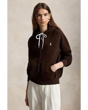 Polo Ralph Lauren Felpa Con Cerniera E Cappuccio Da Donna Con Cotone - Marrone