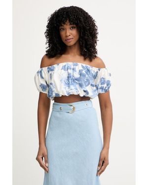 Guess Camicetta Da Donna Con Lino Ryan - Blu