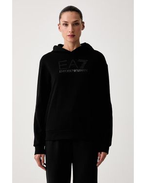 EA7 Felpa Con Cappuccio Da Donna Con Cotone - Nero