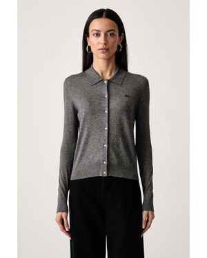 Lacoste Cardigan Elegante Da Donna Con Misto Cashmere - Grigio