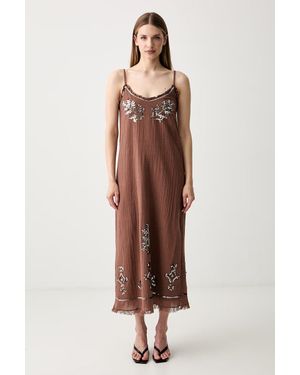 INTROPIA Vestito D'Estate Con Lino - Marrone