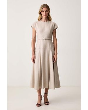 BOSS Vestito Svasato Con Misto Lana Dopala - Neutro