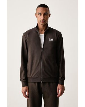 EA7 Felpa Con Cerniera Da Uomo Con Cotone - Nero