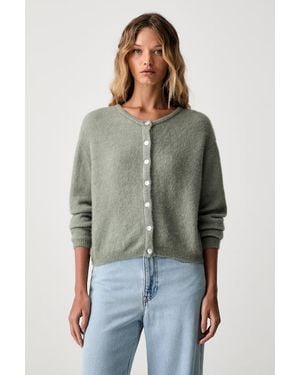 American Vintage Cardigan Da Donna Con Lana Gilet Ml Col Rond - Verde