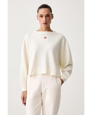 HUGO Felpa Loungewear Da Donna Con Cotone Cozy_Sweatshirt - Neutro