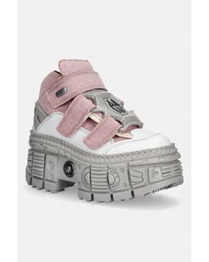 New Rock Stivali Alla Caviglia Da Donna Vegan Bianchi, Ecobar, Tank Casco P - Grigio