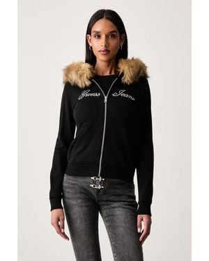 Guess Felpa Con Cerniera E Cappuccio Da Donna - Nero