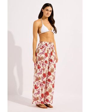 Seafolly Pantaloni Da Spiaggia Da Donna Shirred Waist Wrap - Bianco