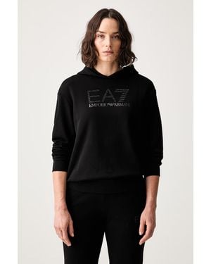 EA7 Felpa Con Cappuccio Da Donna Con Cotone - Nero