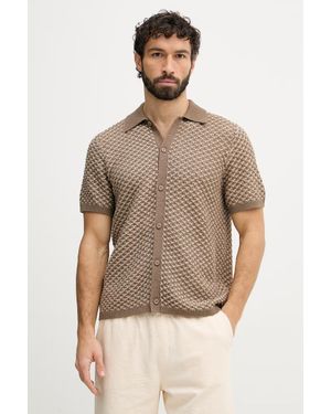 Guess Camicia Da Uomo Con Lino Ryden - Marrone